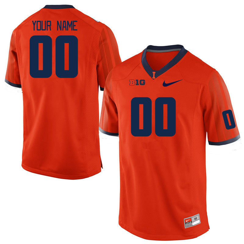 Custom Illinois Fighting Illini Name And Number College Football Jerseys Stitched-Orange - Click Image to Close
